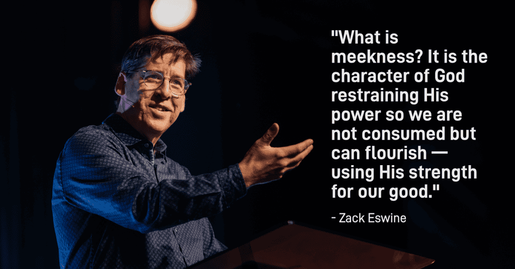A speaker at Katoomba Christian Convention sharing insights on meekness and God's character, emphasizing strength used for good.