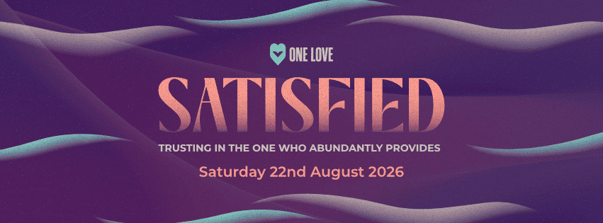 Promotional banner for the Katoomba Christian Convention 2026 featuring the theme "Satisfied" with event date and inspiring message.
