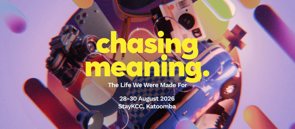 Colourful image of gaming controllers and tech gadgets promoting the Katoomba Christian Convention 2026, focusing on spiritual growth and community.