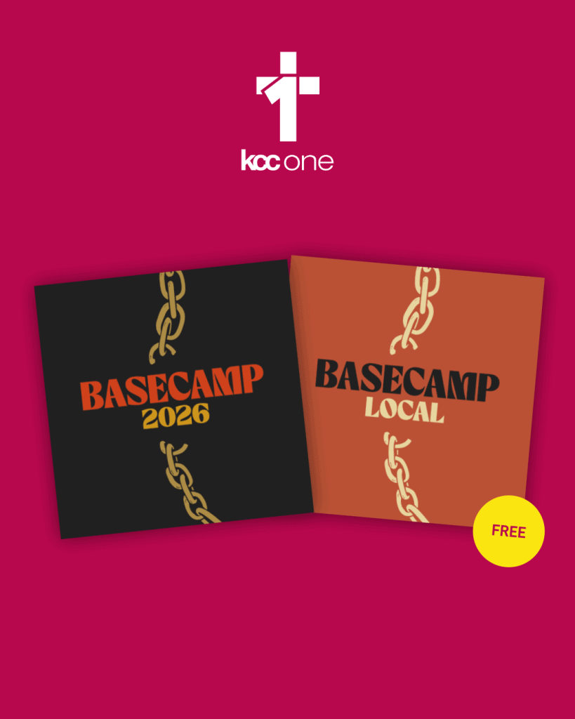 Flyers for BASECAMP 2026 and local event, featuring bold text and chain graphic, promoting Christian youth gatherings in Katoomba.